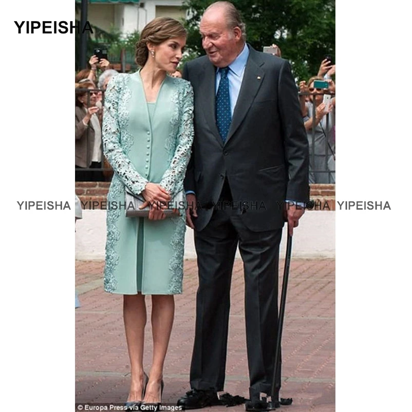 Robes personnalisées deux pièces vert menthe pour mère de la mariée, robe de soirée à manches longues pour mère, invité de mariage, quelle que soit la longueur du genou, 2024