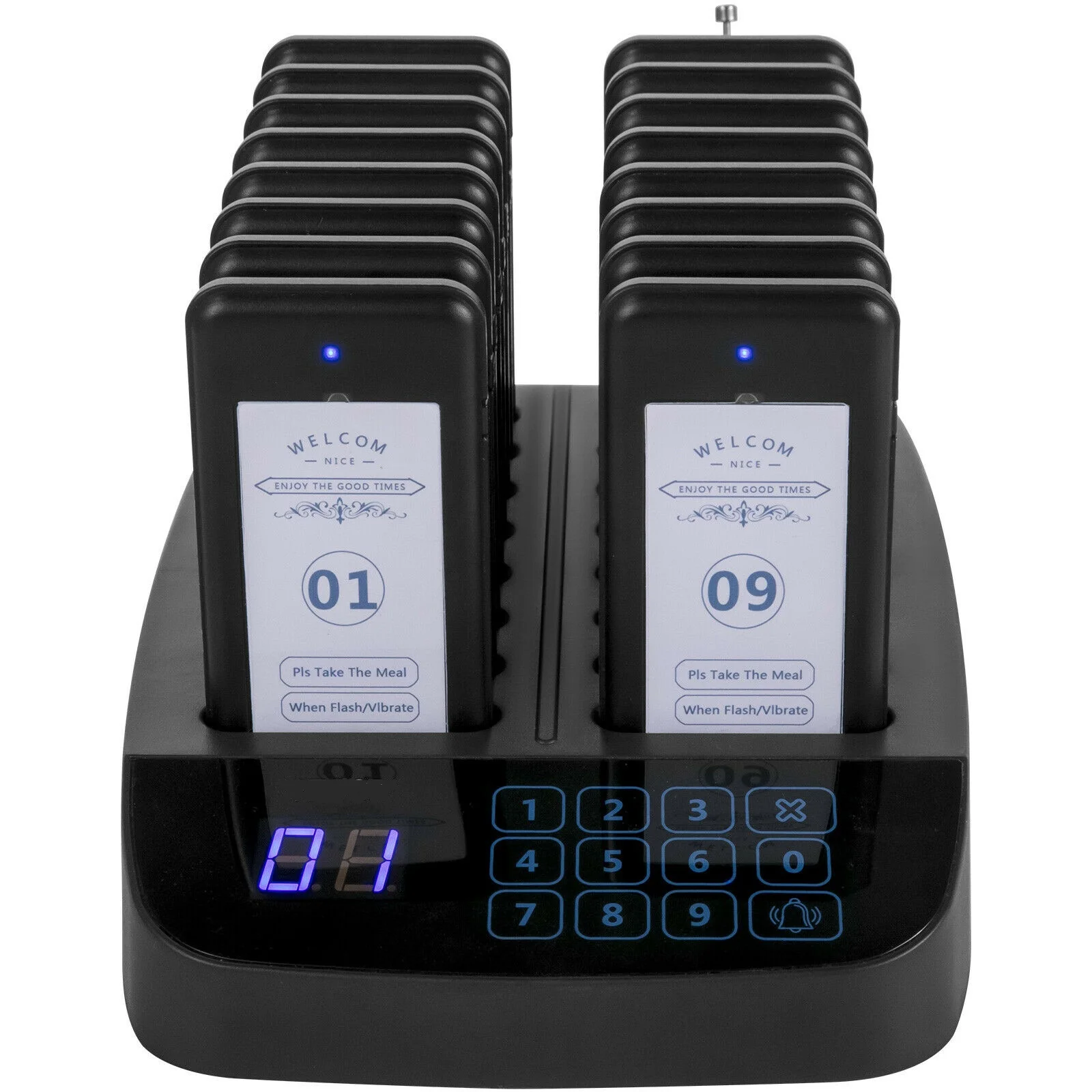 

Restaurant Wireless Paging System Guest Queuing 16 Pager Clinic Food Truck Touch Button