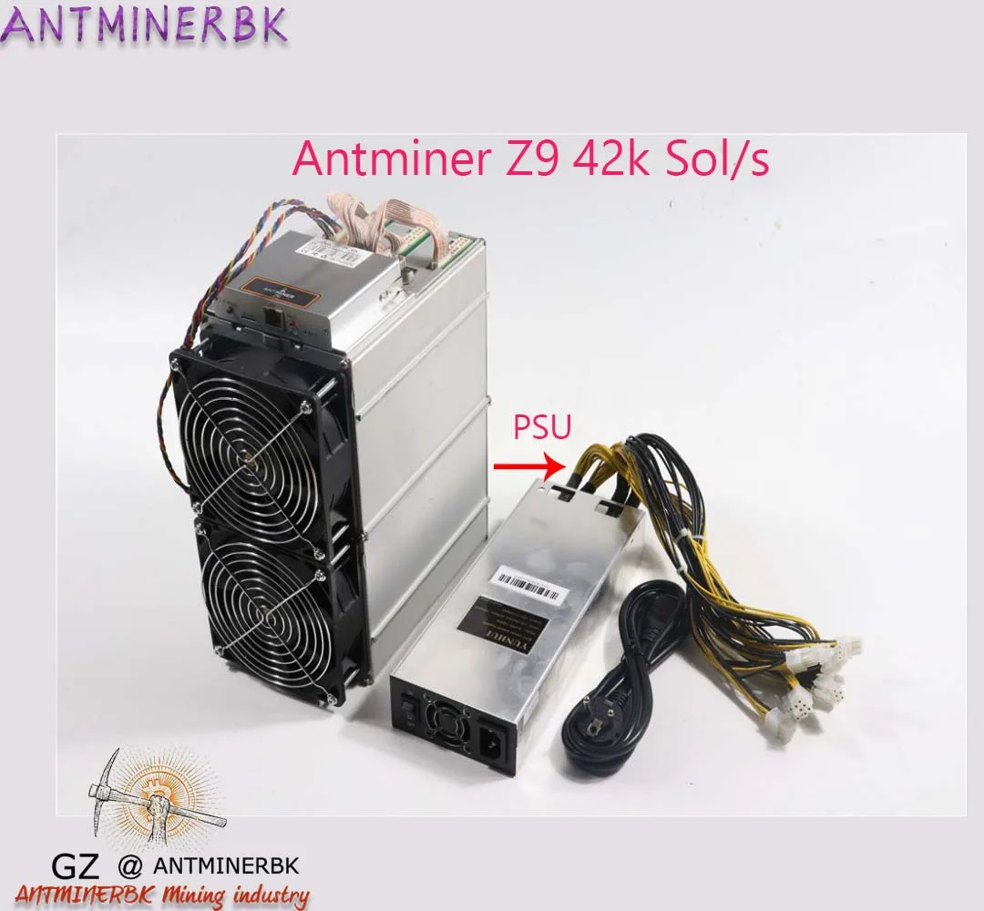 Máquina de mineração antminer z9 42k sol/s, usada, azic, equihash, com fonte de alimentação de 1800w, melhor que antminer z9 mini s9, innosilicon a9