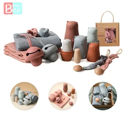 Bite Bites Baby Montessori Toy Set Silicone Pacifier Baby Saliva Towel Kid Stacking Toy Set BPA Free Children's Holiday Gifts