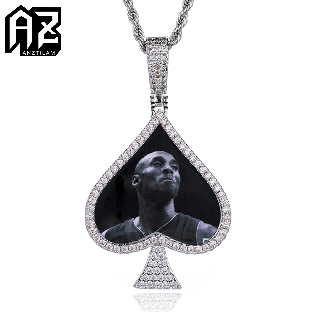 

AZ Spade Custom Photos Pendants Necklace Iced Out Zircon For Women Men Hip Hop Goth Customized Jewelry With Long Chain Free Ship