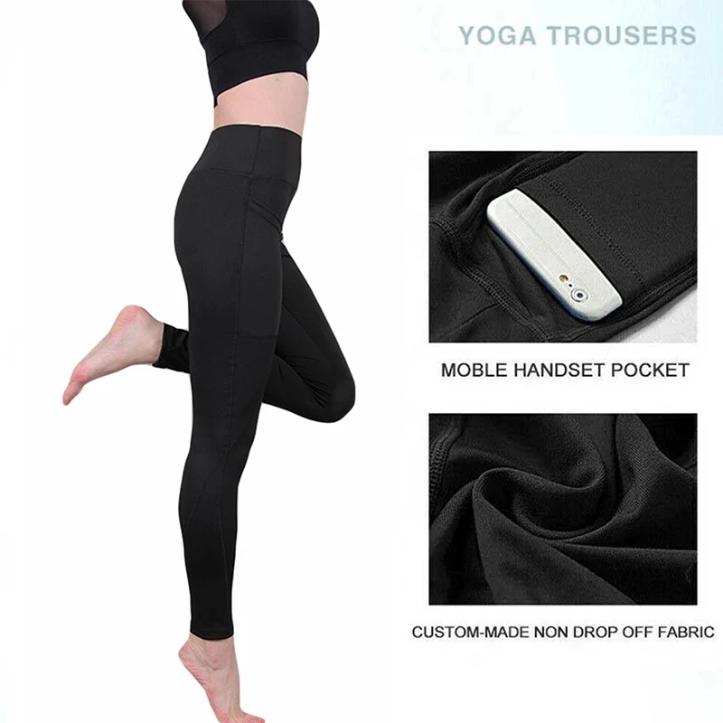 Pantalon de sport avec poches pour femme, leggings de fitness, taille haute, noir, court, nouvelle collection été 3/4