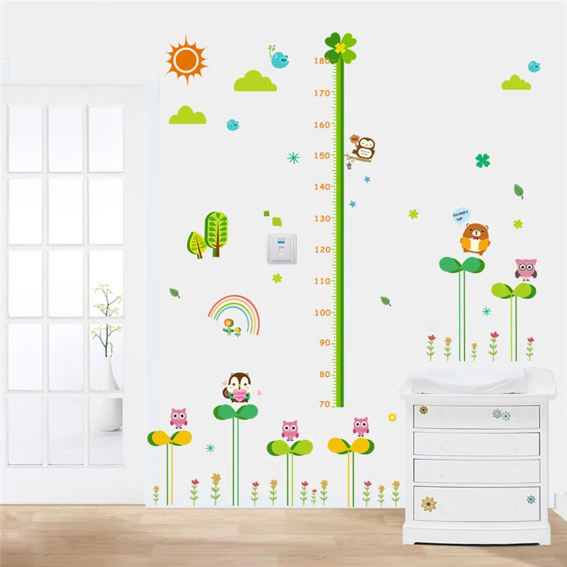 

Funny Animal With Small Flowers Height Measure Wall Sticker For Kindergarten Kids Room Home Decor Cartoon Mural Art Decals