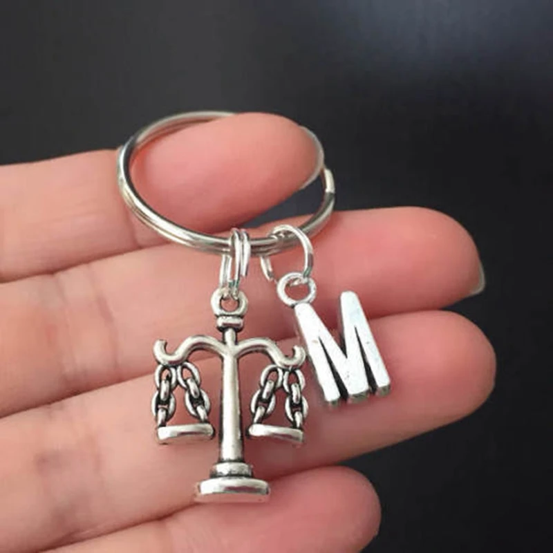 Lawyer Keychain,Scales of Justice, Law Student Keychain, Initial Keychain