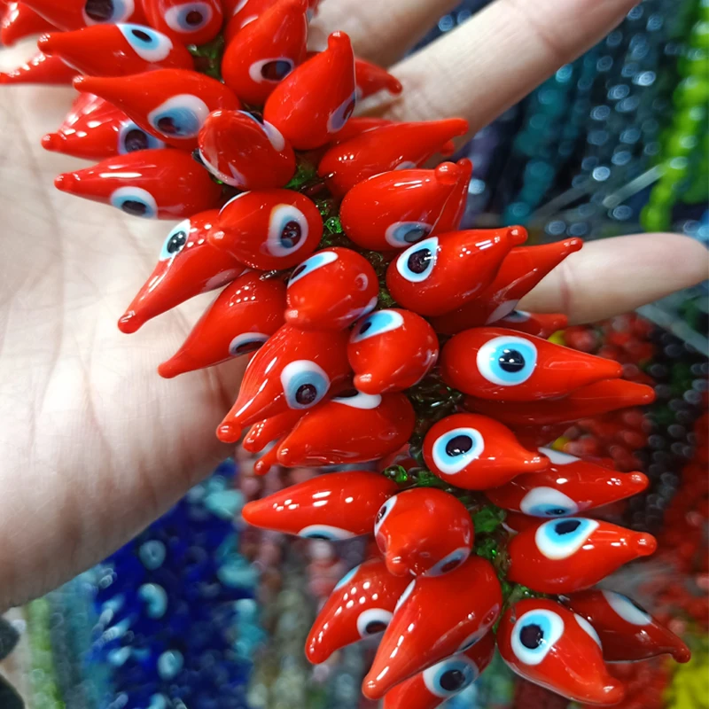 50pcs Handmade Lampwork Beads Pendants 30mm Blue Chilli Pepper Eye Lampwork Bead Pendant  Jewelry Making Decorative accessories