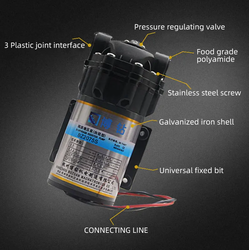 BZ2075S Self Priming Pump 75G Motor 75 Gallon 24V Silent Diaphragm Pure RO Water Booster Pump in Reverse Osmosis System