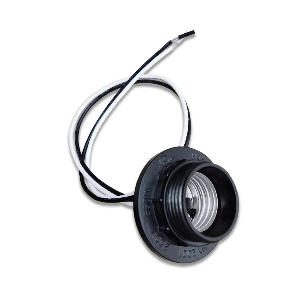 5pcs E27 Full Threaded Lamp Holder With Ring Cable M10 Black Bracket Plastic Lamp Cap Adapter Base Socket