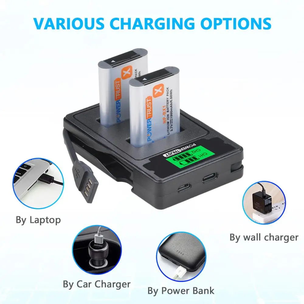 NP-BX1 Battery NPBX1 BX1 and Fast Dual Charger for Sony AS20, AS100, AS200, CX405, CX440, H300, HX90V, MV1, RX100, X1000,