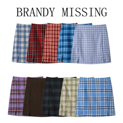 Slim Girls Plaid Pencil Skirt 2022 Summer Fashion Ladies Split Mini Skirts Vintage Women Sweet Skirt Streetwear Sexy Female Chic