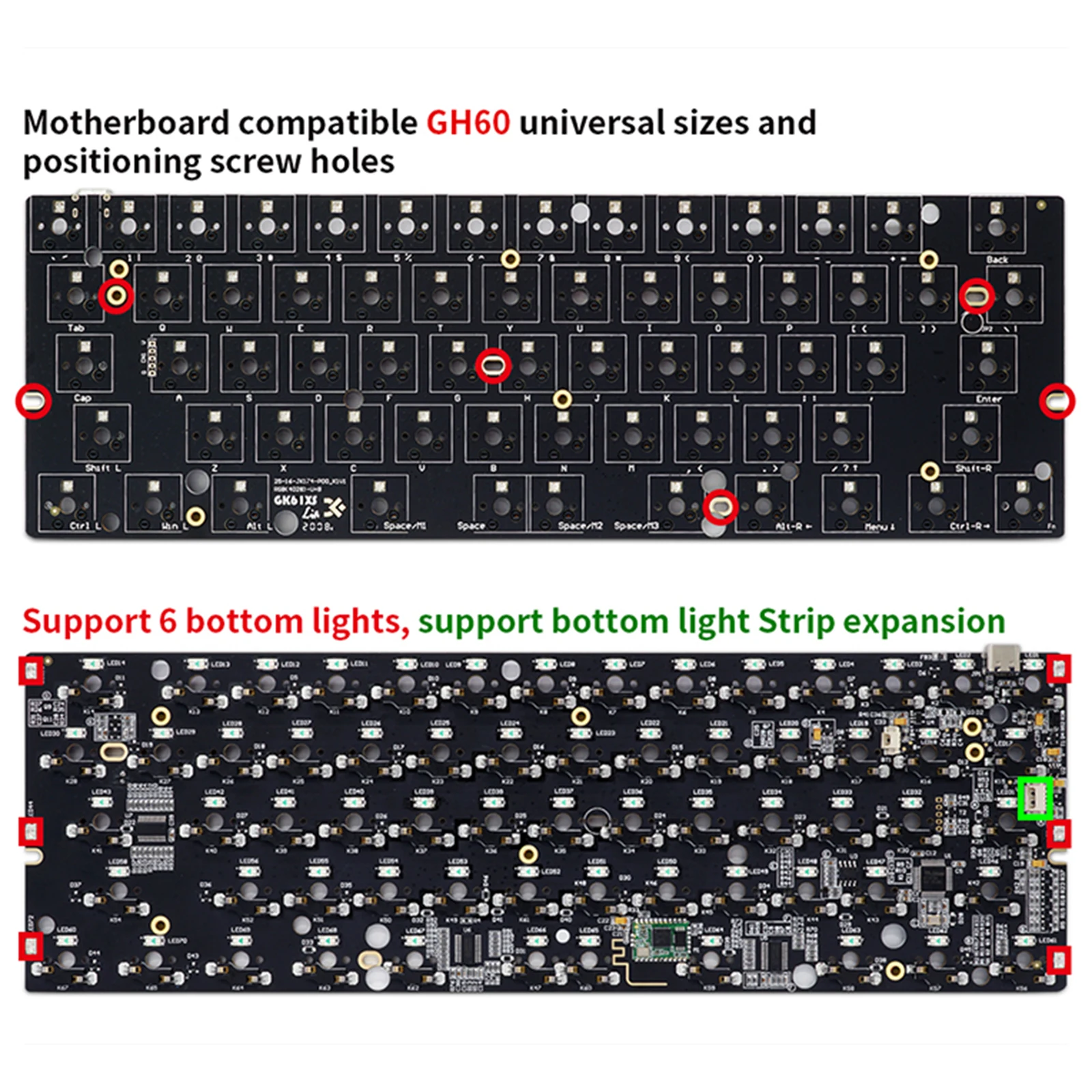 60% 65% PCB | Hotswap Type C Wired Bluetooth Mac Full RGB PCB | GK61X GK61XS GK64X GK64XS GK68X Mechanical Keyboard Wireless DIY