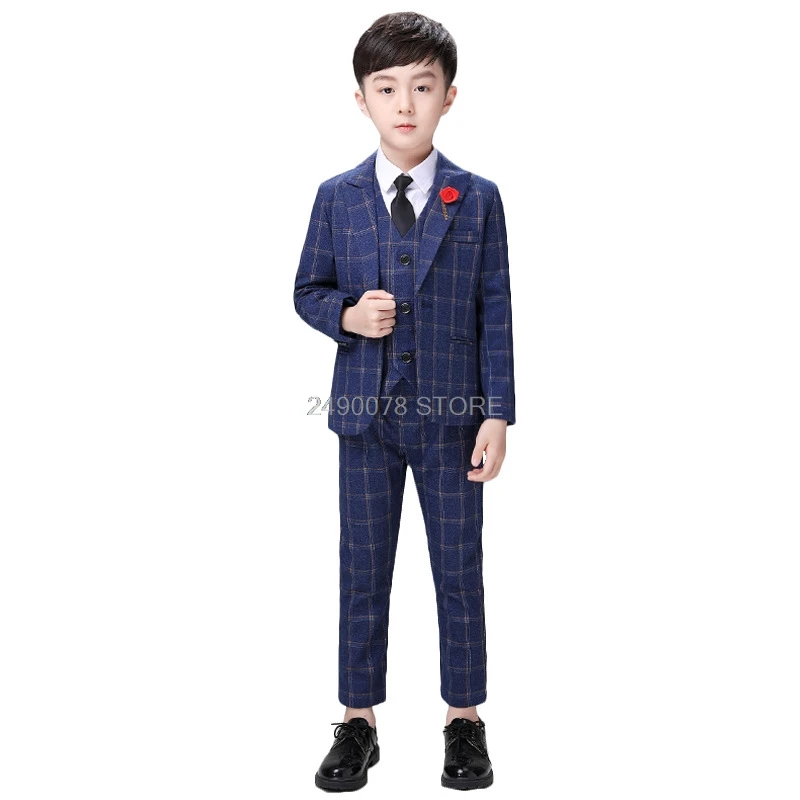 

Flower Boys Formal Suit Wedding Birthday Party Jacket Vest Pants Tie 4Pcs Gentleman Kids Party Host Tuxedo Blazer Costume