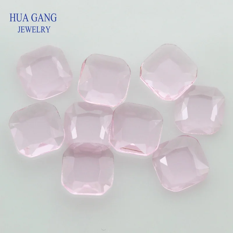 Glass Beads Pink Cushion Cut Shape Princess Cut Loose Synthetic Gems Stones For Jewelry Size 3x3~10x10mm