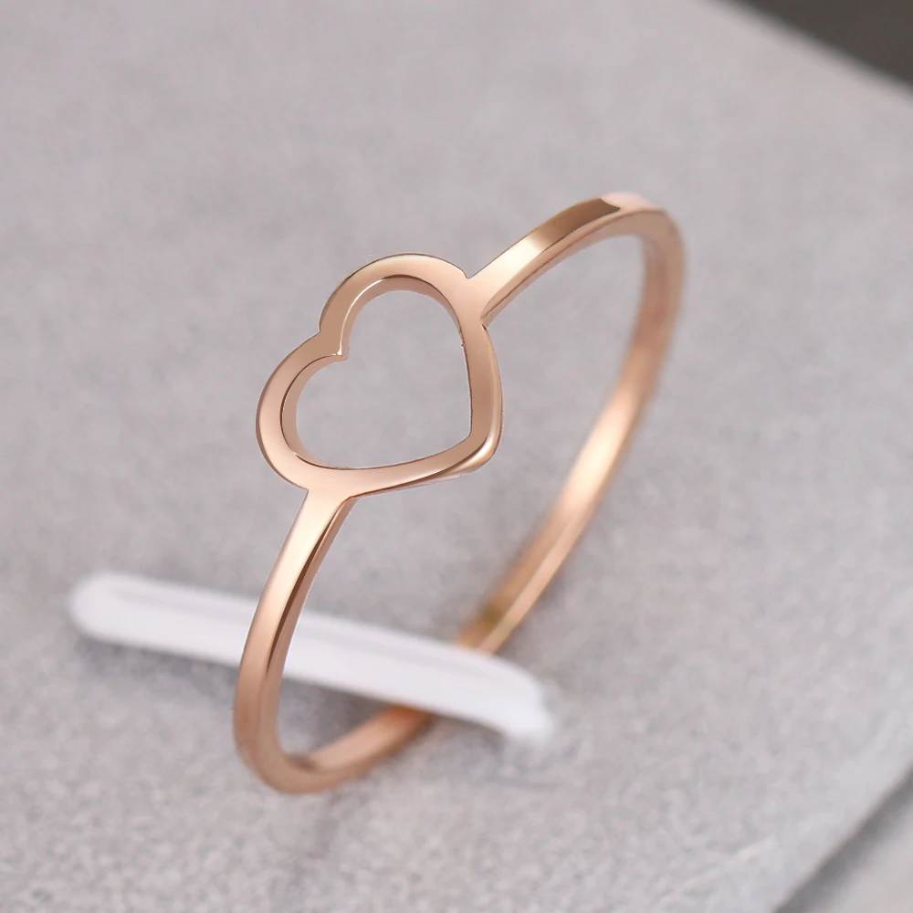 CACANA 316L Stainless Steel Rings Hollow Peach Heart-Shaped Rose Gold Color Ring Engagement For Women Exquisite Jewelry Gifts