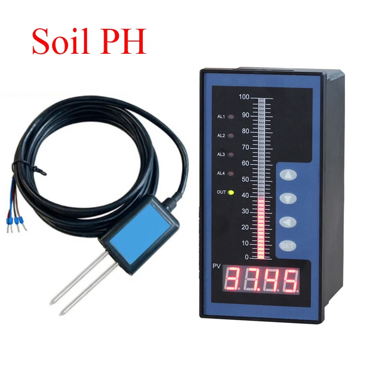 

garden farm earth soil PH value meter with 4 alarm output measure detector acidity Alkalinity measuring controller with sensor