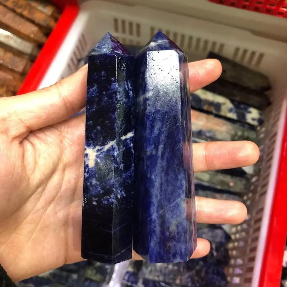 Natural Crystal Point Sodalite Stone Tower Healing Reiki Obelisk Polished Blue Quartz Ornament for Home Decoration - Image 5