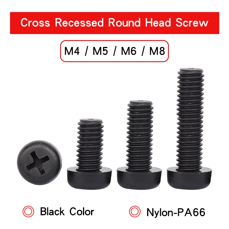 

15-50 PCS Cross Recessed Nylon Round Head Screw M4 M5 M6 M8 Black Nylon Plastic Insulation Pan Head Phillips Screws