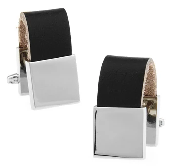 أزرار أكمام سلسلة جلدية للرجال ، وصلات الكفة القابلة للحفر ، مادة نحاسية ، لون أسود ، بيع بالجملة ، التجزئة ، الجودة #3