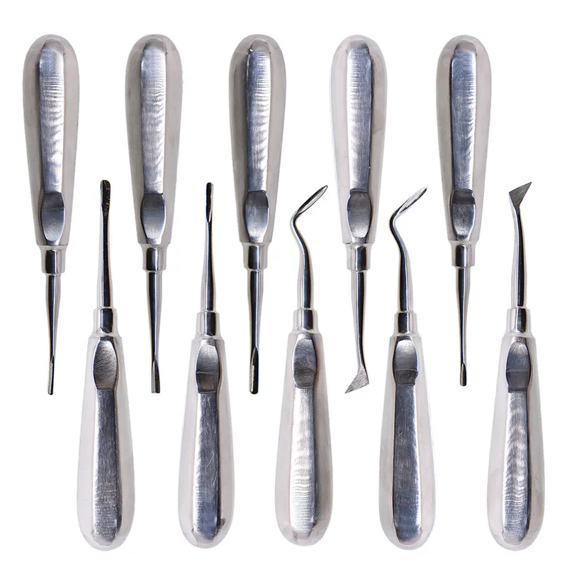 10pcs Tooth Extracting Forceps Dental Elevator Teeth Extraction Stainless Steel Curved Root Lift Elevator Pliers Surgical Tool