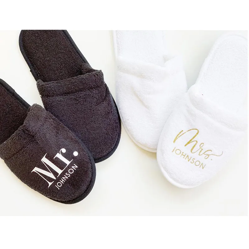 2 Pairs Custom Mr & Mrs Wedding Slippers | Bride Slippers | Groom Slippers | Personalized Engagement slippers | Wedding Gifts