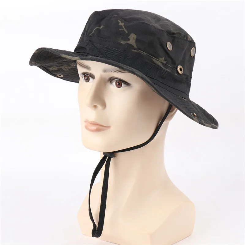 Men Women Bucket Hat Outdoor Fishing Boonie Hat UV Protection Panama Hat Hiking Sombrero Army Tactical Camouflage Sun Hat Men