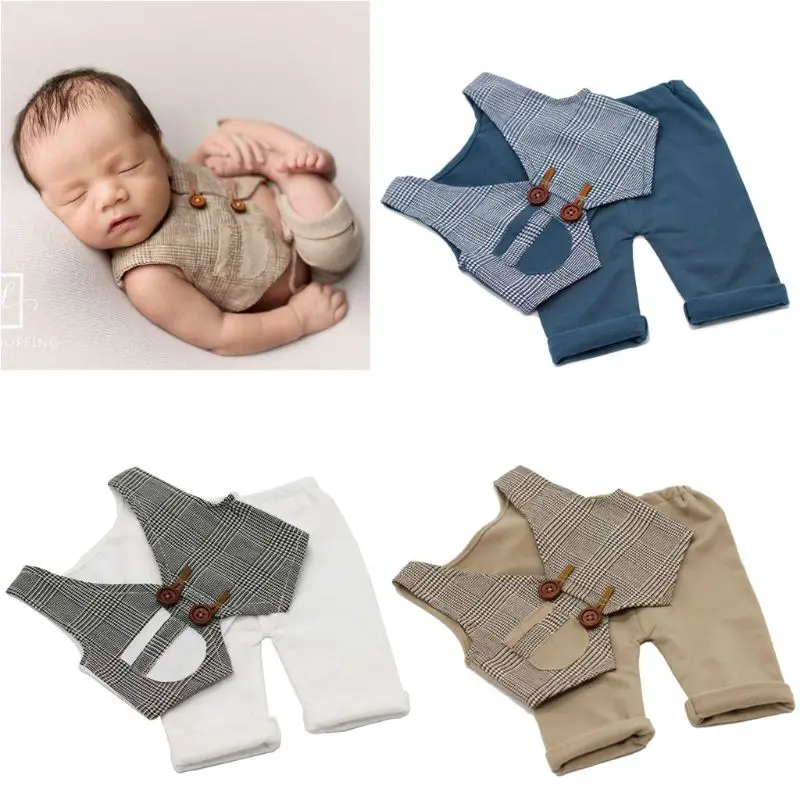 Pants and Vest Set Accessories for Newborn Photography Props Costume Infant Baby Boy Little Gentleman Outfit For 0-1 Month