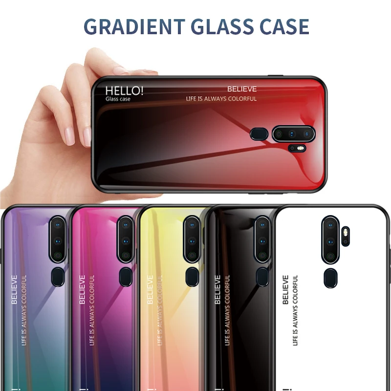 For OPPO A9 2020 Case Fashion Hard Tempered Glass Luxury Gradient Protective Back Cover case For oppo a5 2020 A11X phone shell