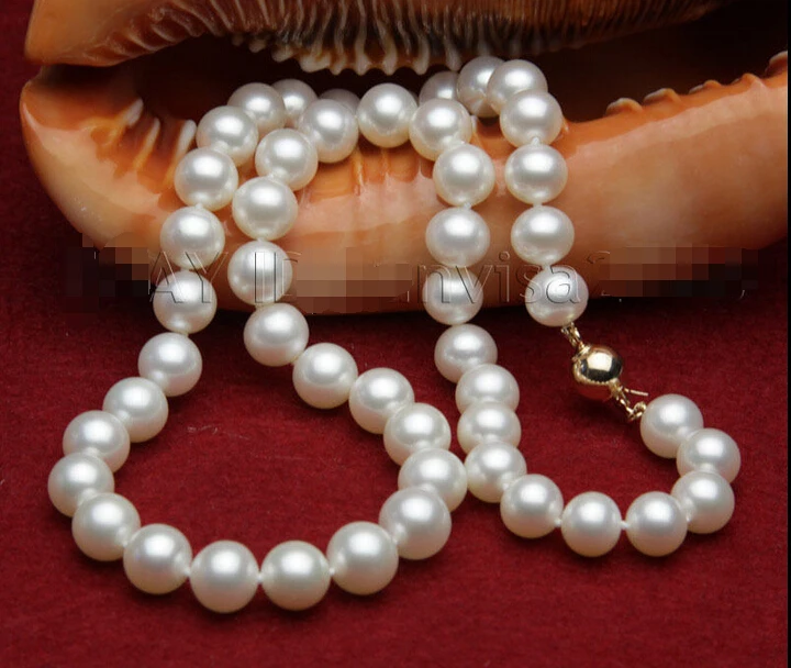 

FREE shipping s304 AAA beautiful 11-12mm white fresh water pearls necklace 17"14kt solid