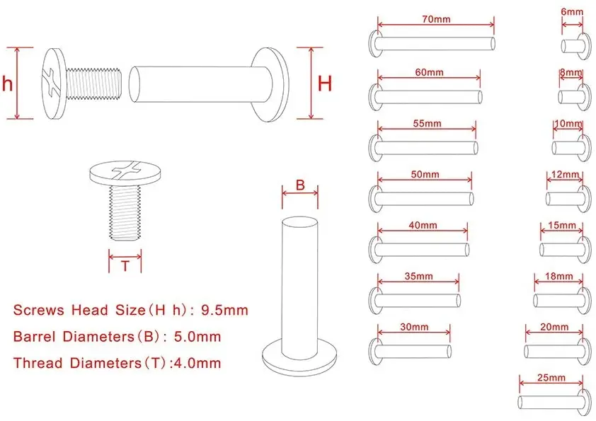 Chicago Binding Screws Assortment Kit Metal Round Cross Head Stud Screw Posts Nail Rivet Chicago Button,DIY Binding Screw Post