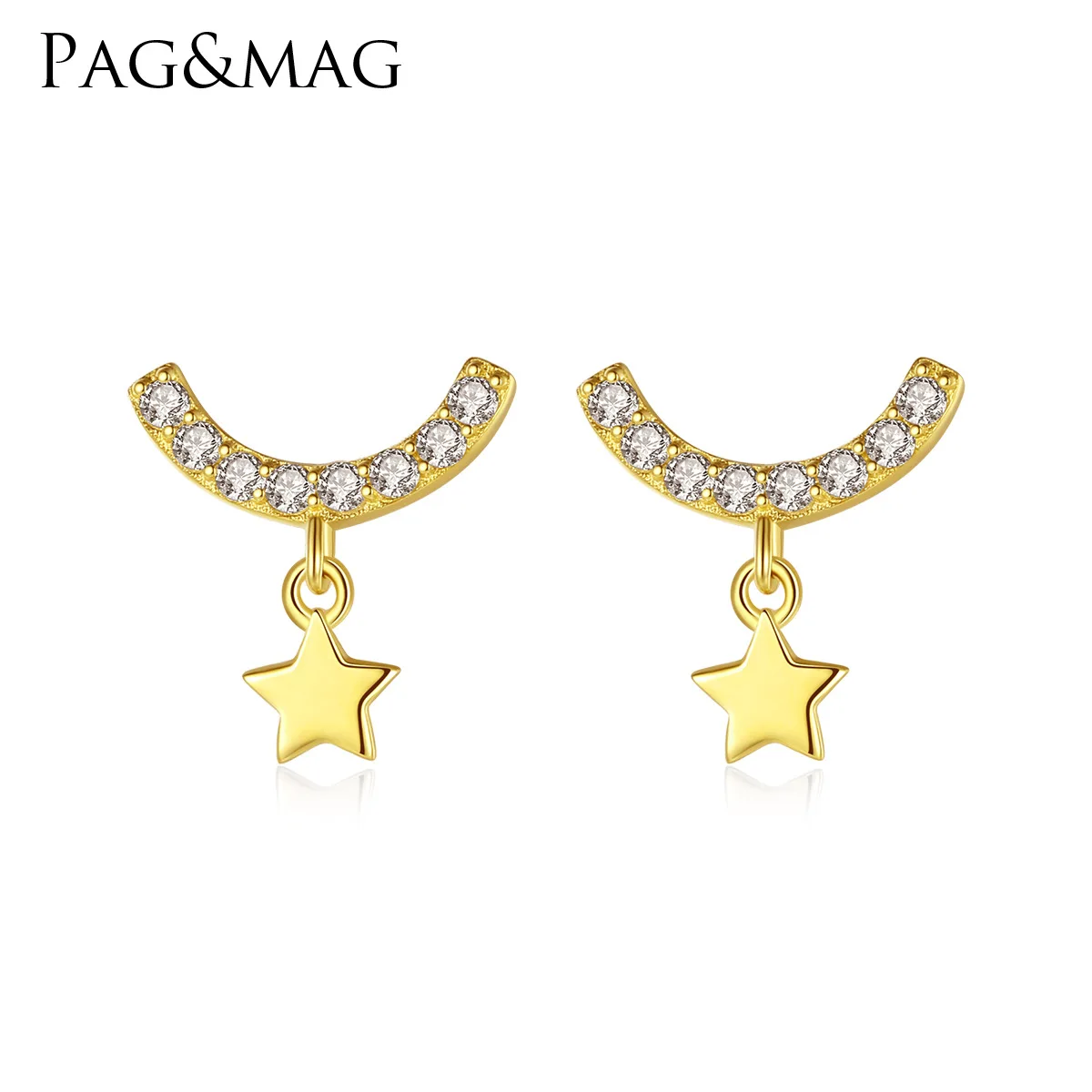 

PAG&MAG fashion 14K yellow gold earrings creative stars studded temperament female earrings