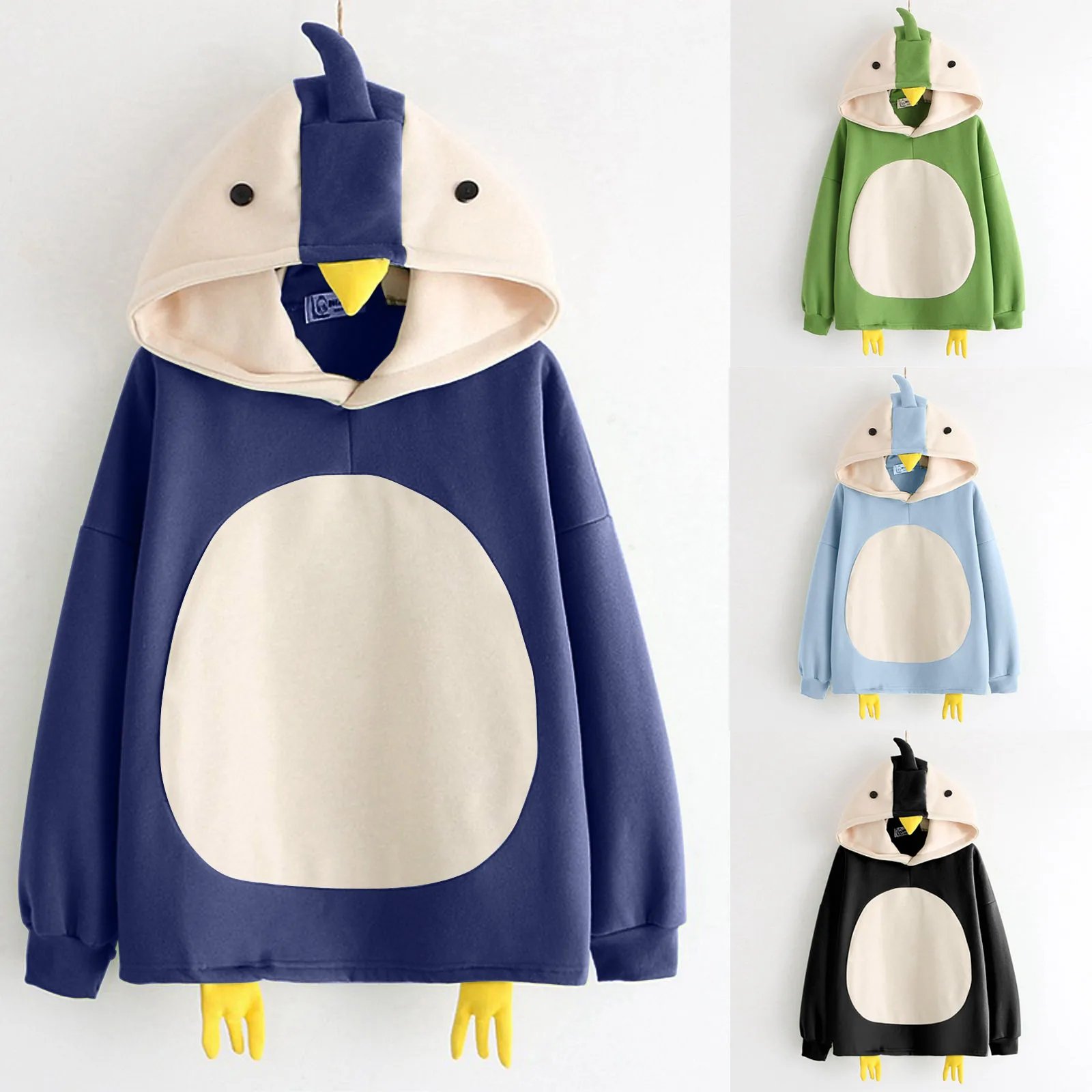 Winter Autumn New Woman 2021 Harajuku Fashion Cartoon Cute Chicken Plush Long Sleeve Hoodies For Female Pullover Top