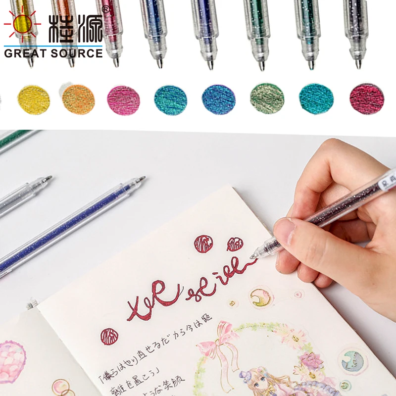 Metal Glitter Highlighter Pen Metalic Colorful Ink Pen DIY Pen 8 Colors Per Set ( 1 Set)