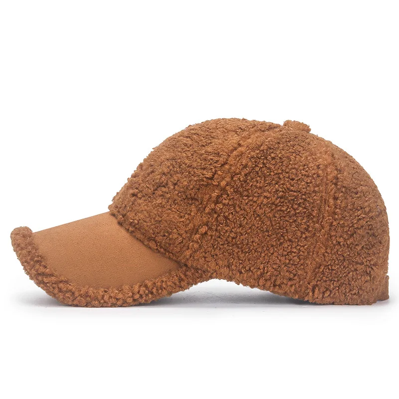 FS 2024 Fashion Winter Women Cap Street Lamb Wool Baseball Caps For Men Brown Gray Windproof Suede Warm Plush Trucker Hat Gorras