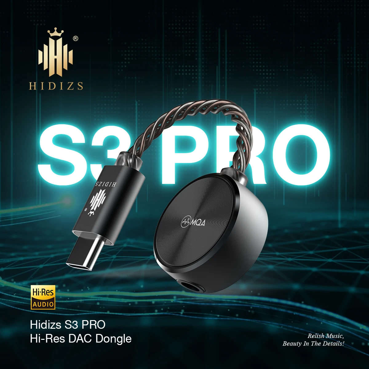 Hidizs S3PRO Ultra Portable Hi-Res DAC Dongle USB C Type-C to 3.5mm Amplfier with MQA 8X Support AMP Adapter DSD128 Audio Cable