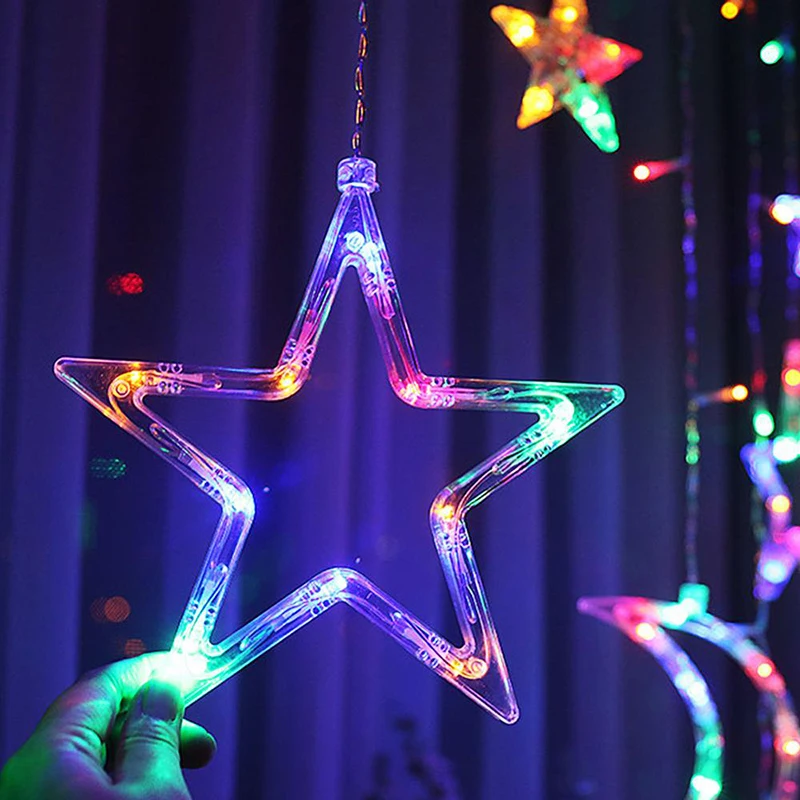 LEDs Twinkle Moon Star โคมไฟ220V EU Plug Christmas Fairy Garlands String สำหรับแสงงานแต่งงานตกแต่ง