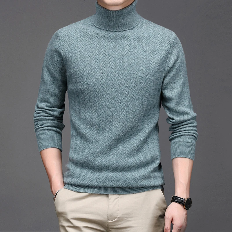 

New 2020 Man Pure 100% Wool Sweater Winter Turtleneck Cashmere Sweater Male Soft Wool Jumper Slim Pullover Sweaters Long Sleeved