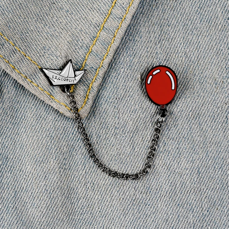 GDHY SS Georgie Paper Boat Red Balloon Brooches Stephen King\'s IT Enamel Pins Denim Jackets Collar Badge Pins Button Jewelry