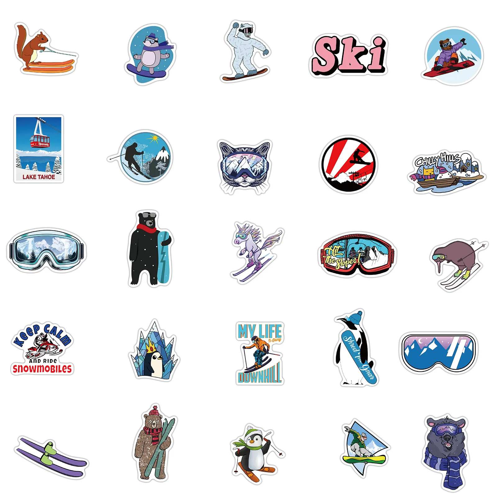 10/30/50 Pcs Winter Skiing Snow Mountain Graffiti Stickers For Laptop Skateboard Refrigerator Ski Decal Stickers Kids Gift Toy