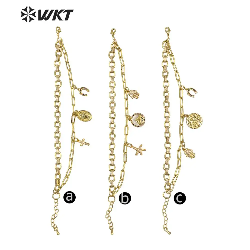 WT-MB118 Fashion Amazing Women Gold Electroplated Roll Link Chain Bracelet Tiny Charm Seastar Accessory