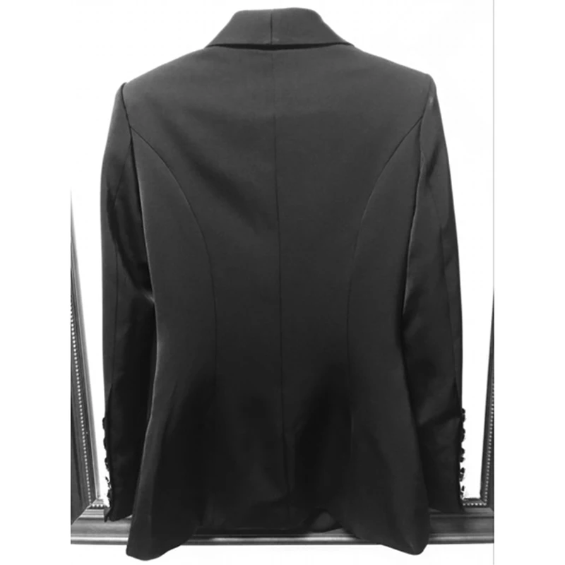 Imagem -04 - Agradável Designer Blazer Feminino Manga Longa Duplo Breasted Botões de Metal Xale Col Blazer Jaqueta Exterior Alta Qualidade