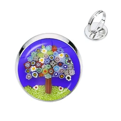 Tree Of Life Adjustable Ring Murano Millefiori 16mm Glass Cabochon Rings Jewelry For Women Girls Gift Wholesale