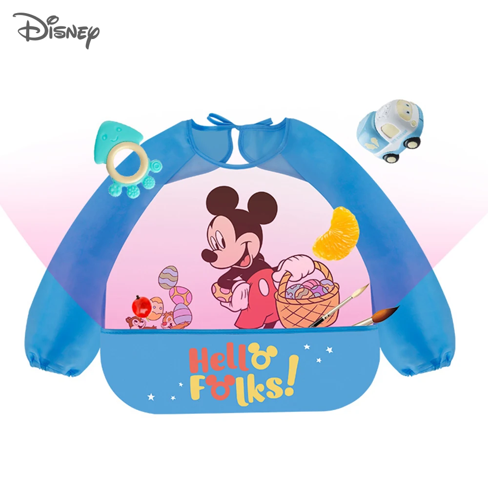 

Disney Baby Bibs Cute Waterproof Long Sleeve Mickey Minnie Cartoon Bibs Cloth Feeding Bib with Pocket Child Apron Smock