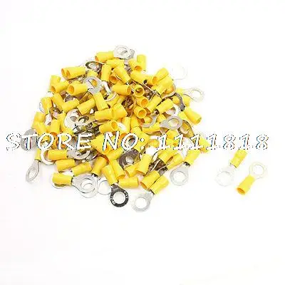 

100 x RV5.5-8 Yellow Pre Insulated Ring Terminals for AWG 12-10 Wire 5/16" Stud