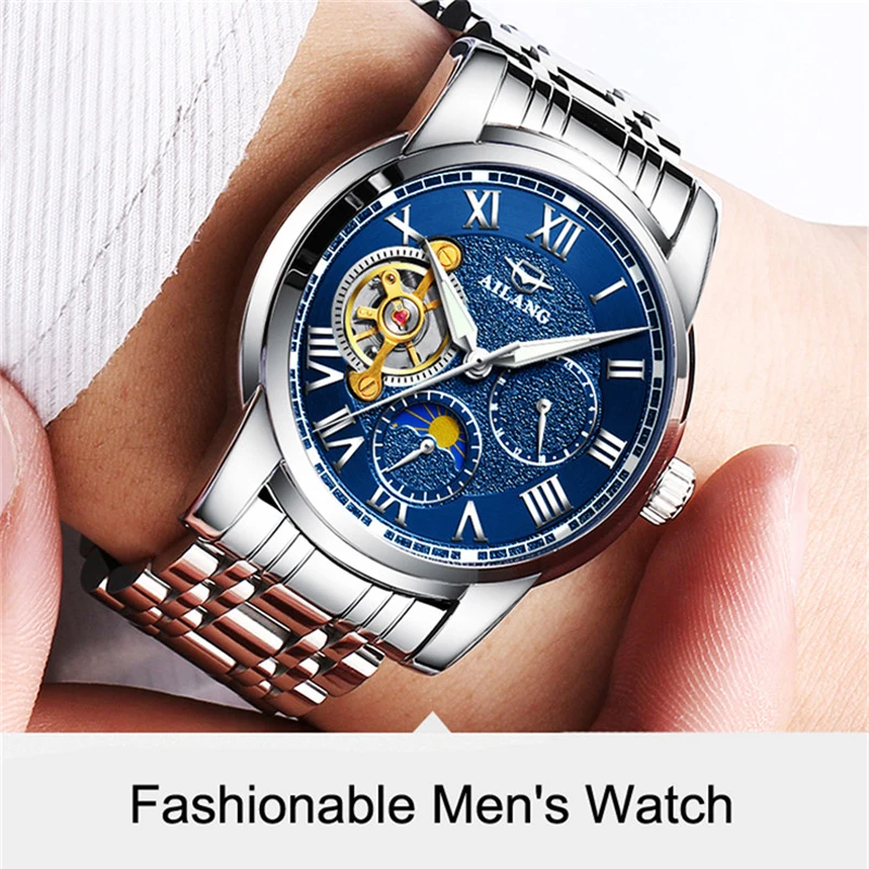 AILANG Tourbillon Waterproof Moon Phase Watches Men Sports Military Automatic Mechanical Men's Watch Business For Men Relogio