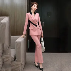 Office Suit Women Asymmetric Stripe Pant Suit Plus Size 5XL 2 Piece Set Casual Purple Pink Yellow Blazer Coat Tops And Trousers