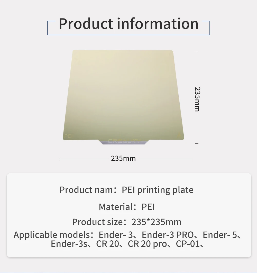 Creality-placa de construcción PEI para impresora 3D, resorte de eliminación de 235x235mm, hoja de acero para impresoras Ender-3 V2/Ender-3/Ender-3 Pro/CR-10