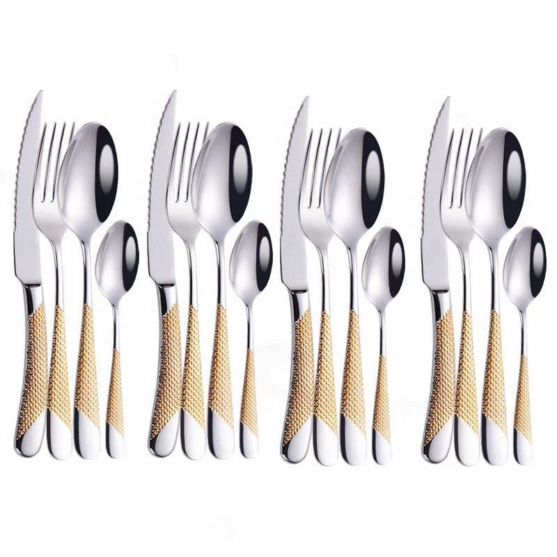 Gold Cutlery Set Stainless Steel Tableware Gold Spoon Dinnerware Set Forks Knives Spoons 16 Pieces Silverware Set Kitchen New