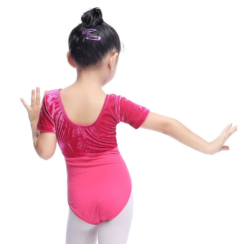 Short Sleeve Kids Closed/Open Crotch Ballet Leotard Velvet Dance Wear Children Gymnastics Training Bodysuit Thermal Ballet Top