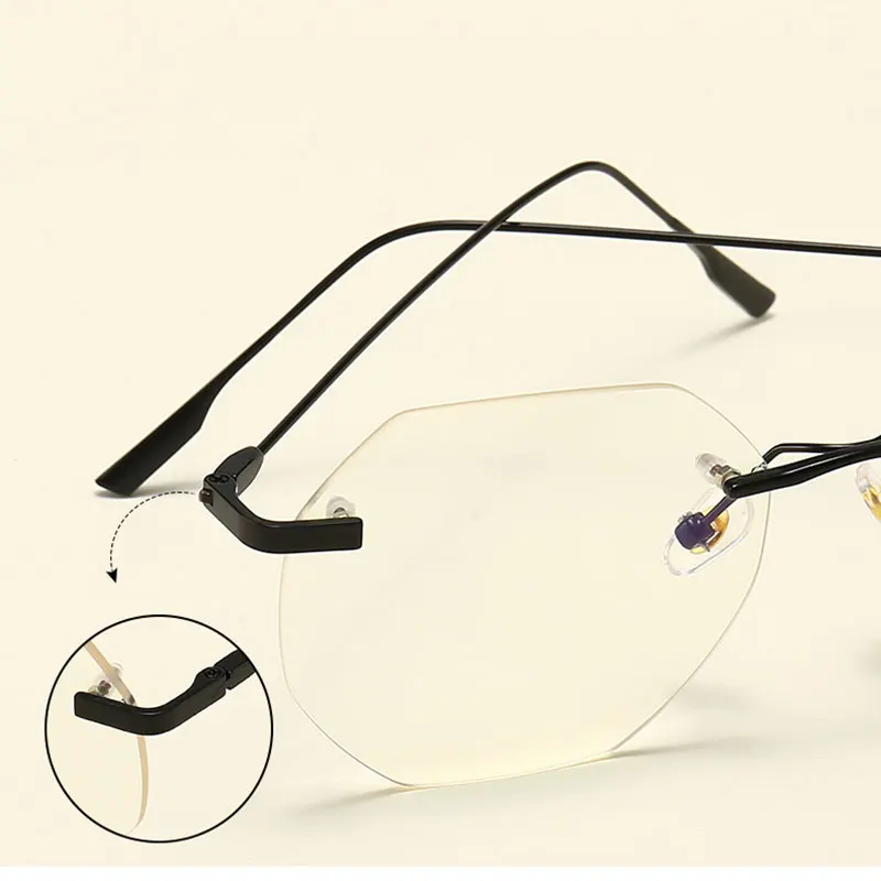 Metal Frame Glasses Rimless Eyewear Unisex Anti Blue Ray and Optical Eye Glasses New Arrival Spring Hinges Hot Selling