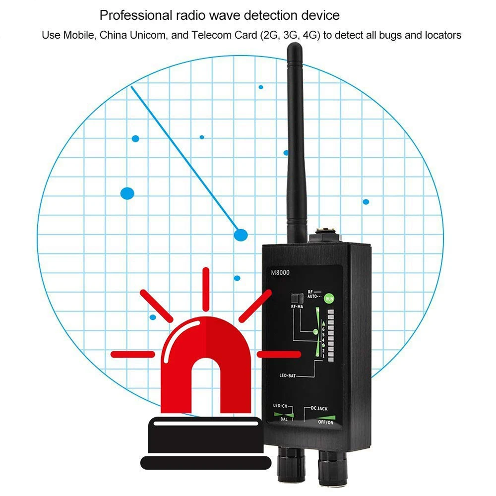 M8000 Radio Anti-Spy Detector  GSM RF Signal Auto Tracker Detectors GPS Tracker Finder Bug with Long Magnetic LED Antenna