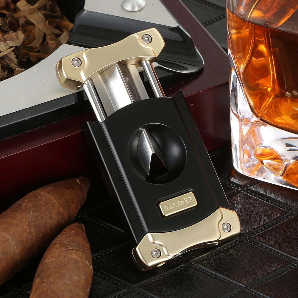 GALINER Metal V Cut Cigar Cutter With Punch Portable Luxury Button Open Cigar V Cutter